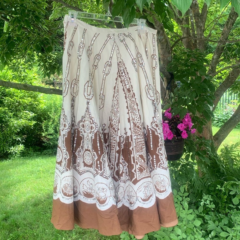 Long Full Boho Skirt with Sequins S